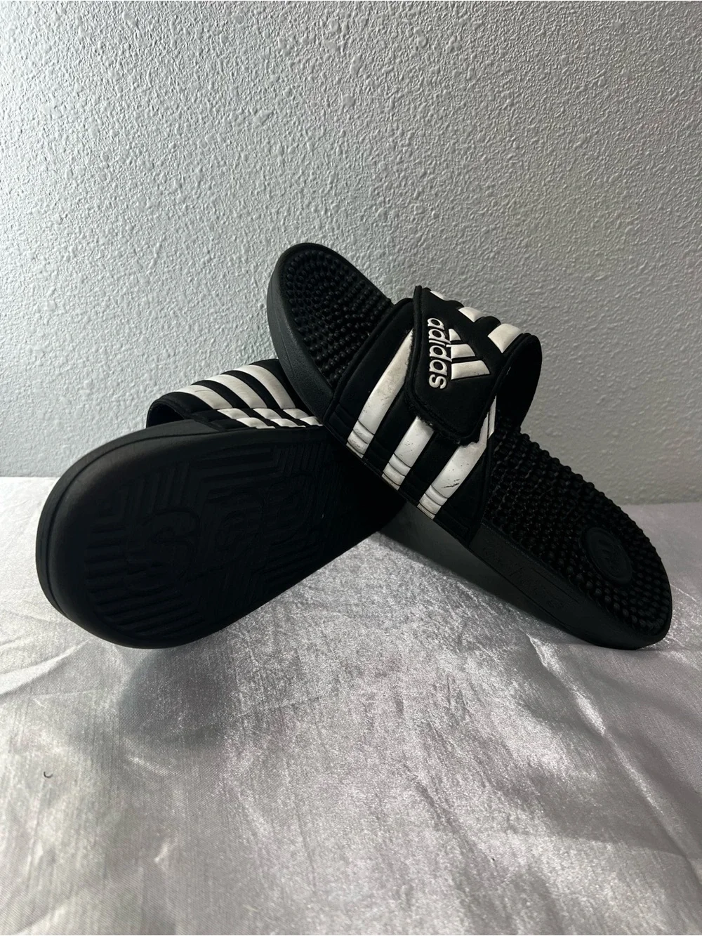 adidas Kids Black and White Adjustable Slide Sandals